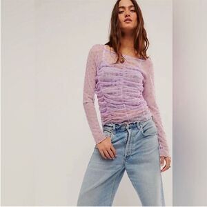 Free People Floral Print Sheer Layering Blouse Lavender - Small New without Tags